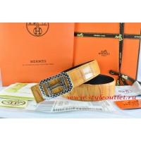Hermes Orange/Orange Crocodile Stripe Leather Reversible Belt 18K Silver Lace Strip H Buckle