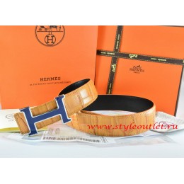 Hermes Orange/Black Crocodile Stripe Leather Reversible Belt 18K Silver Width H Buckle
