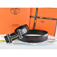Hermes Black/Black Crocodile Stripe Leather Reversible Belt 18K Black Silver H Buckle