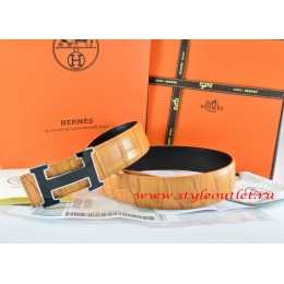 Hermes Orange/Black Crocodile Stripe Leather Reversible Belt 18K Black Silver Width H Buckle