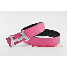 Hermes Fashion H Leather Reversible Pink/Black Belt 18k Silver Buckle