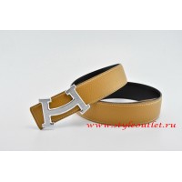 Hermes Fashion H Leather Reversible Light Coffee/Black Belt 18k Silver Buckle