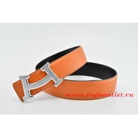 Hermes Fashion H Leather Reversible Orange/Black Belt 18k Silver Buckle
