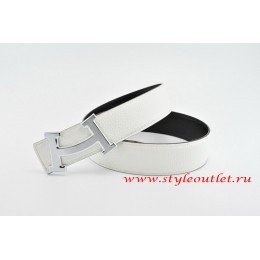 Hermes Fashion H Leather Reversible White/Black Belt 18k Silver Buckle