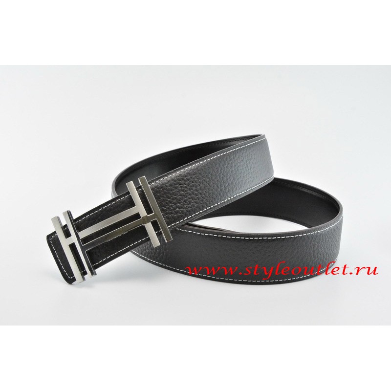black hermes belt with silver buckle