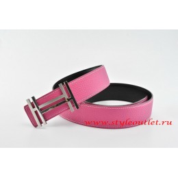 Hermes H au Carré Leather Reversible Pink/Black Belt 18k Silver Buckle