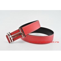 Hermes H au Carré Leather Reversible Red/Black Belt 18k Silver Buckle
