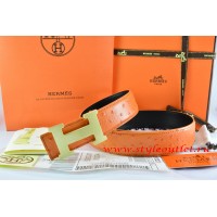 Hermes Orange/Black Ostrich Stripe Leather Reversible Belt 18K Gold H Buckle