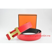 Hermes Red/Black Leather Men/Women Reversible Belt 18k Gold H Buckle