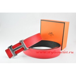 Hermes Red/Black Leather Men/Women Reversible Belt 18k Drawbench Silver H Buckle