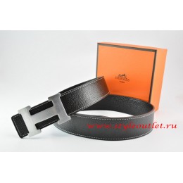 Hermes Black/Black Leather Men/Women Reversible Belt 18k Silver H Buckle