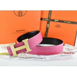 Hermes Pink/Black Leather Men Reversible Belt 18k Silver Wave Stripe H Buckle