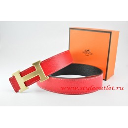 Hermes Red/Black Leather Men/Women Reversible Belt 18k Drawbench Gold H Buckle