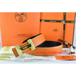 Hermes Orange/Black Leather Men Reversible Belt 18k Gold Logo H Buckle