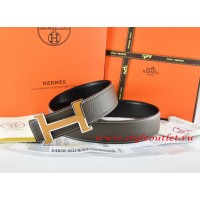 Hermes Brown/Black Leather Men Reversible Belt 18k Orange Silver H Buckle