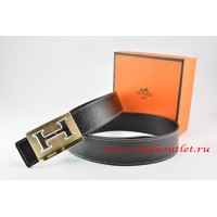 Hermes Black/Black Leather Men Reversible Belt 18k Orange Gold Big H Buckle