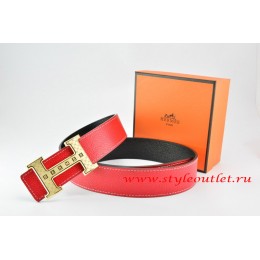 Hermes Red/Black Leather Men Reversible Belt 18k Gold Weave Stripe H Buckle