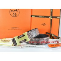 Hermes Brown/Black Snake Stripe Leather Reversible Belt 18K Gold H Buckle