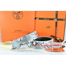 Hermes White/Black Snake Stripe Leather Reversible Belt 18K Silver H Buckle