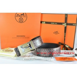Hermes Brown/Black Snake Stripe Leather Reversible Belt 18K Gold Big H Buckle