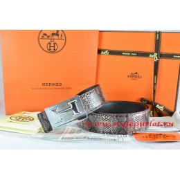 Hermes Brown/Black Snake Stripe Leather Reversible Belt 18K Silver Big H Buckle