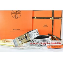 Hermes White/Black Snake Stripe Leather Reversible Belt 18K Gold Big H Buckle