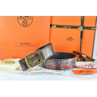 Hermes Brown/Black Snake Stripe Leather Reversible Belt 18K Gold Lace Strip H Buckle