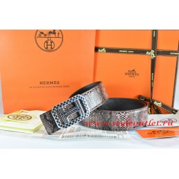 Hermes Brown/Black Snake Stripe Leather Reversible Belt 18K Silver Lace Strip H Buckle