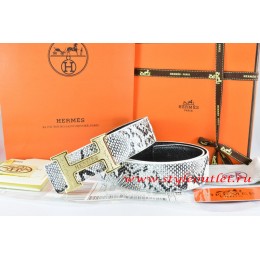 Hermes White/Black Snake Stripe Leather Reversible Belt 18K Gold Bamboo Strip Logo H Buckle
